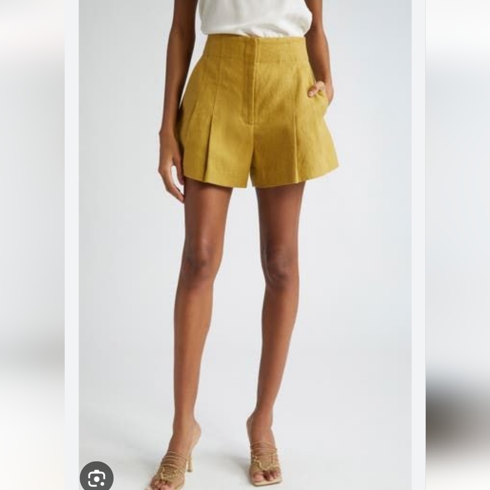 A.L.C. Bennett Linen Short in Aged Bronze 6 Pleated Seams Pockets Tailored - Picture 2 of 9